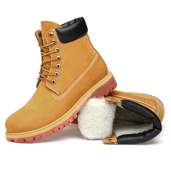 Новост 2023 г.; Мъжки Модни Класически Универсални Жълти обувки С Висок Берцем дантела; Сезонни Плюшени и топли работни обувки за улицата
